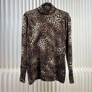 Lord & Taylor Context Leopard Print Turtleneck Top